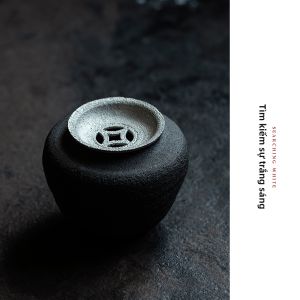 MIBAIYANWU | Bình Nước Zen Wabi-sabi Cha-zutori Viền Bạc Handmade Raku