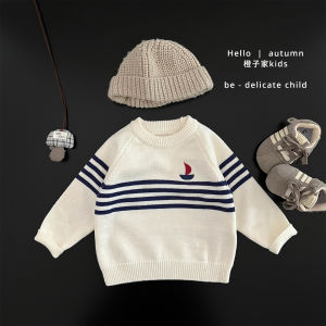 Spring Autumn Baby Boy Sweater Set Casual Striped Knitted Top And Pants Korean Style Childrens Clothing Baby Outfit