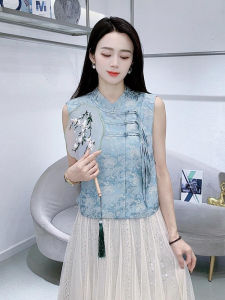 YOUFAN | New Chinese Style改良 Retro Cheongsam with Small Buttons Sleeveless Blouse for Women