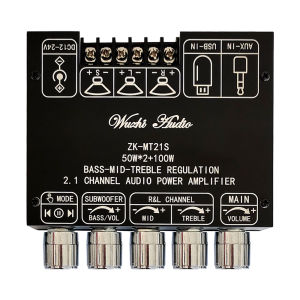 Ziqqucu | ZK-MT21S 2.1 Channel Bluetooth 5.1 Audio Amplifier Board TPA3116D2 50W×2+100W Subwoofer Amp Module DC12-24V
