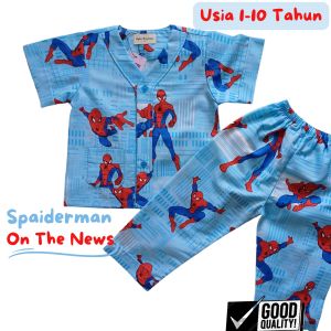 Piyama Anak Laki laki usia 1-10 th bahan Katun Adem Variasi Kerah Y Tanpa Kerah