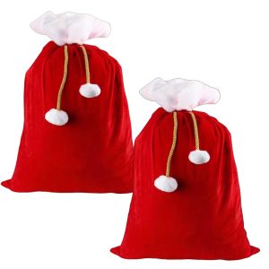 1/2pc Large Red Velvet Santa Gift Bags with Drawstring for Holiday Party Favors Decor Bag Christmas Eve Presents Storage Pouches