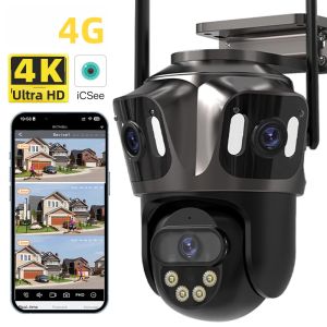 Thẻ SIM 4G Camera IP Ngoài Trời 4K Ba Màn Hình Ba Ống Kính WIFI PTZ Với Tính Năng Theo Dõi Tự Động Giám Sát Video An Ninh iCsee Đen