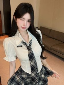 GUZILIAN | School Style Uniform Set Summer Female Wear Two Pieces