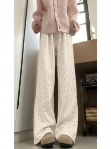 Polka Dot Wide Leg Pants Womens High Waist Slimming Casual Straight Cut Loose Fit Long Trousers Fashionable Versatile Korean Style