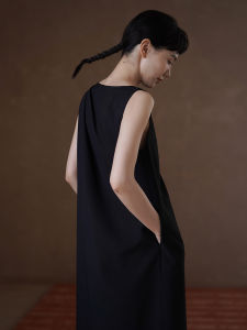 Asymmetric Hem Loose Fit Commute Friendly Pleated Shoulder Dress Slimming Vest Skirt for Women Summer Casual Polyester Blend