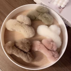 K-style Fall and Winter New Arrival Rex Rabbit Fur Big Hair Claws Elegant Updo Hair Back Hairpin Shark Gap Former Red Classy Hair Accessories
