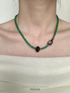 Vintage Natural Tiger Eye Stone Green Agate Czech Bead Small Design New Chinese Style Necklace Fashion Jewelry Accessory