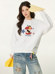 Gbiaior | Cute Leisure Style Apple Print Crewneck Oversized Sweatshirt