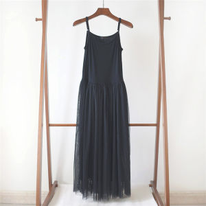 Double-Layer Gauze Lace Underwear Sling Dress Plus Size Slimming Inner Wear Tank Top Long Dress No Sleeves Versatile Womens Dress