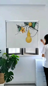 168 roller blinds sunshade insulation kitchen bedroom bathroom living room landscape painting lift hand-pulled curtain (Height 160cm)