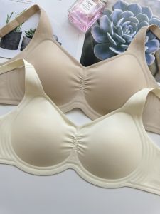Gufy Seamless Womens Bra Jelly Strip Gathered Rabbit Ear Cup Large Bust Appears Small Collecting Side Breast No Trace Underwear