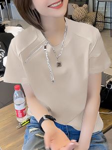 เสื้อยืดแขนสั้นผู้หญิงไซส์ใหญ่ผ้าฝ้ายแท้ ทรงหลวม แขนสั้น ทรงหลวม แขนสั้น ทรงเข้ารูป ฤดูร้อน 2024 เสื้อยืดผู้หญิงสไตล์เกาหลี