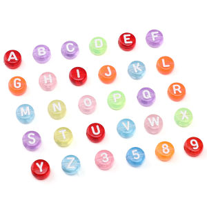 100Pcs Letter Figure Acrylic Beads Round Flat Alphabet Spacer Beads For Jewelry Making Handmade Diy Bracelet Necklace Accessory