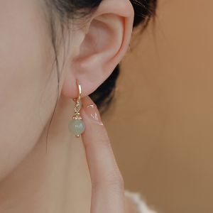 Hoa Tai Ngọc Bích Tự Nhiên 18K Vàng Ruy Băng Đỏ Ngọc Bích Vàng Dây Chuyền Phụ Kiện Thời Trang Cho Nữ