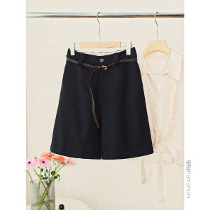 XIAOER | Belted Hemp and Cotton High Waist Shorts
