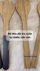 Bộ thìa dĩa tre cuốn tự nhiên sơn cán dụng cụ nấu ăn tiện lợi và thân thiện với môi trường (KBT097TT)
