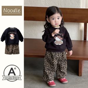 Korean Style Cartoon Leopard Print Set For Toddler Girl Autumn