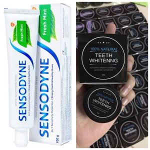 [MUA 1 TẶNG 1] Kem đánh răng SENSODYNE Fresh Mint 160g giúp giảm ê buốt hiệu quả với hương bạc hà thơm mát & Bột than tre hoạt tính trắng răng 30g