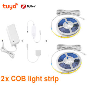 Zigbee Switch Under Storage Cabinet COB LED Strip Light Tuya Alexa Dimmable Bookcase Wardrobe Closet Wall Lamp Smart Wifi Tape