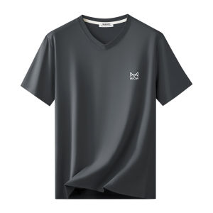 miiow | Cool Feeling Modal Silk Cotton Logo Design V-Neck Short Sleeve T-Shirt Mens Summer New Style Thin Base Layer Casual Tee