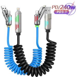 4 in 1 USB-C PD 240W Fast Charging Cable Type-C/USB Type-A for iPhone 17 Pro Max 16 15 Xiaomi Laptop iPad