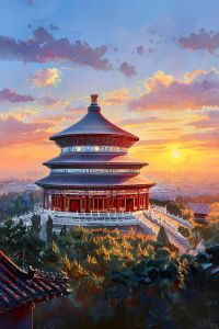 BILIBILI | Temple of Heaven Sunset Oil Painting By Numbers Home Decoration Wall Living Room Decor Best Gift Frameelss