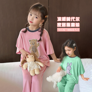 Childrens Modal Sleepwear Casual Home Clothes Set Girls Summer Cartoon Leisure Suit Comfortable Breathable Moisture Wicking