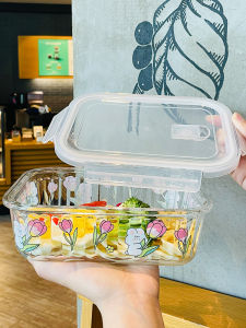 กล่องอาหารแก้วแบบเปิดได้พร้อมที่หนีบ เหมาะสำหรับคนทำงานในออฟฟิศ ความจุ 1-2 ลิตร กล่องอาหารแบบป้องกันการเสียดาย