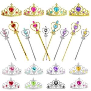 Little Girls Sparkling Princess Costume Kit Shiny Wands Tiaras Crowns Set Ideal for Birthday Party Favors and Role‑Play Gifts