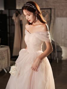 Elegant Princess Style Long Dress for Women New Design Hostess Evening Gown Wedding Party Ball Gown Cotton Filled Short Sleeve