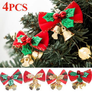 1/4pcs Christmas Tree Bow Bells Pendant Christmas Ornaments 4 Style Mix Xmas Wreath Bows Decor Home Garden Christmas Party New Year Decoration
