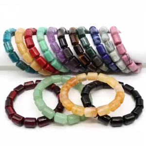 10x14mm Cylinder Shape Natural Stone Beads Strand Bracelets Amethyst Quartz Healing Crystal Bangle Women Gemstone Jewelry Gifts