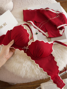 ชุดเสื้อในสีแดงยกทรงไร้ตะเข็บใส่สบายดันทรงสำหรับหน้าอกเล็กยกทรงผู้หญิงไร้โครงเหล็กสำหรับเจ้าสาวแต่งงานปีนักษัตรตัวเอง