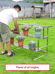 Furnish Fiesta Stainless steel Garden Plant Stand flower stand Garden Rack Ladder Planter Draining and Rust-proof Potted Plants Display Corner
