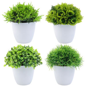 Artificial Plants Potted Mini Green Bonsai Simulated Cute Ornament Plastic Plants Small Tree Potted Home Room Table Decorations