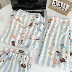 Bộ Đồ Ngủ Cotton Hoạt Hình Mùa Hè Cho Nữ Bộ Đồ Ngủ Cotton Mây Tay Ngắn Quần Dài Phong Cách Dễ Thương Mặc Nhà