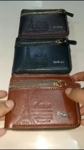 Man Bifold Wallet with Zipper Menbense 404-M102 Dompet Uang Lipat Pria Wanita Bahan PU Kilat Lilin