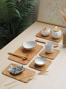 Kens Woven Sea Grass Dining Mat Heat Resistant Pad Retro Chinese Style Tea Tray Mat Cup Coaster Countryside Style Table Mat