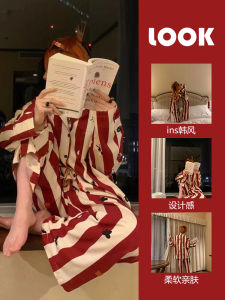 ชุดนอนผู้หญิงแขนยาวผ้าฝ้ายแท้ลายทางไซส์ใหญ่พิเศษ ชุดนอนผู้ชายและผู้หญิง ชุดนอนฤดูใบไม้ผลิและฤดูใบไม้ร่วง ชุดนอนผ้าฝ้ายเนื้อนุ่มสบาย