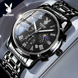 PLAYBOY watch for men waterproof 2024 new original imported date luminous roman dial design stainless steel strap jam tanggan lelaki【Send premium box】