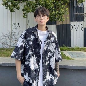 Short Sleeve Printed Shirt Mens Summer Niche Design American Fashion Brand Handsome Half Sleeve Shirt Loose Casual Jacket