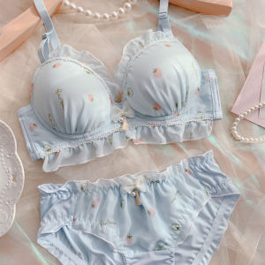 ชุดยกทรงผ้าชีฟองพิมพ์ลายสำหรับสาวๆชุดชั้นในไร้โครงเหล็กแบบบางพิมพ์ลายผลไม้น่ารักสวยหวานลูกไม้แบบบาง