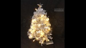 Silver Christmas Tree 60cm Tabletop Decorations w Lights/Ornaments/Storage Bag