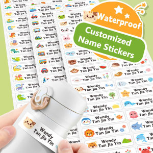 Waterproof Customized Name Stickers Kids Personalized Labels Children School Stationery Tags Animal Pattern Water Cup Stickers(Please Chat us Note Name)