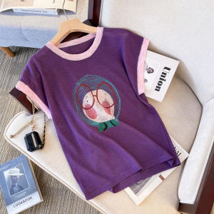 Loose Fit Bamboo Rayon Short Sleeve T-Shirt Womens Summer plus Size Slimming Print Trendy Top Korean Style Casual Wear