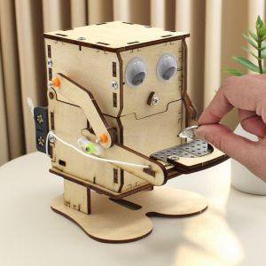 DIY Robot Coin Eating Wooden Model Teaching Project Childrens Science Experiment Education Toy Wooden Assembly Kit