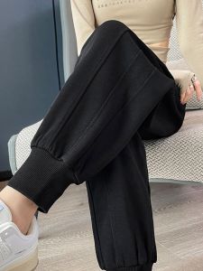 กางเกงวอร์มคอตตอนเอวยางยืดขอบสเวตเตอร์ป้องกันลม แขนยาว ผ้าฝ้ายผสม ลายสีพื้น ผลิตจากผ้าฝ้ายแท้