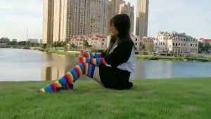 Rainbow Colored Striped Over Knee Socks And Gloves Set Fingerless Women Arm Sleeve Warmer Christmas Gifts