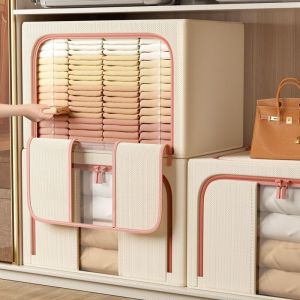 box lipat 66L/110L storage box linen katun lebih tebal kotak penyimpanan pakaian serbaguna / mainan box tahan lembab baju besar organizer